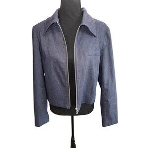 Versona Denim Look Jacket M Blue Zip Front Business Career Blazer Office Classic